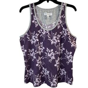 Live Love Lounge Purple Floral Pajama Set Tank & Joggers Soft Knit Womens L Cozy